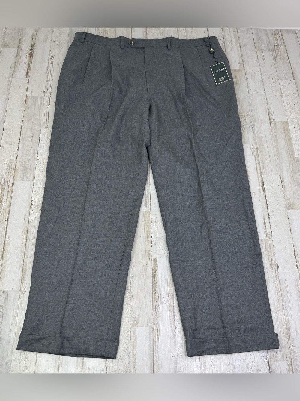 Lauren Ralph Lauren Gray 100% Wool Pleated Cuffed Dress Pants 42x30 NWT Read - Picture 1 of 12